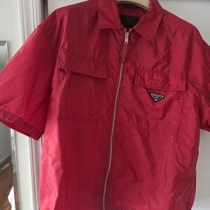 Prada Red Lightweight Shirt Jacket with Collared Neckline